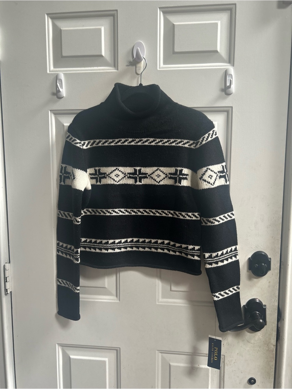 Ralph Lauren Black & White Patterned Turtleneck Sweater - Picture 2 of 15